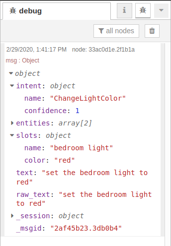 Rhasspy intent output