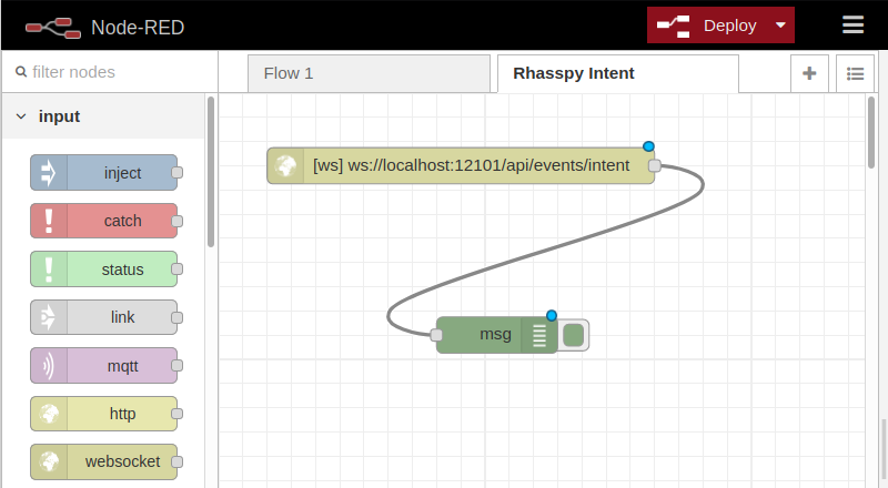 NodeRED flow catching intent