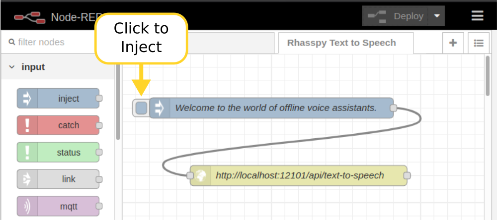 NodeRED flow for text to speech