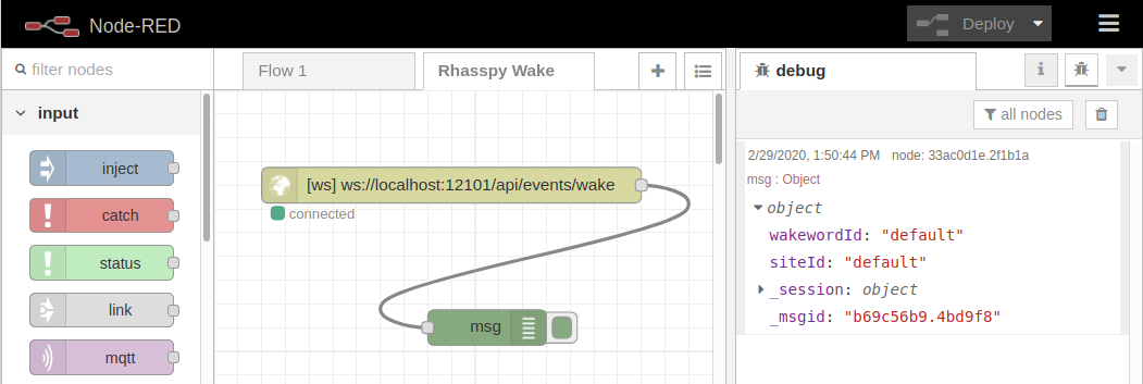 NodeRED flow catching wake