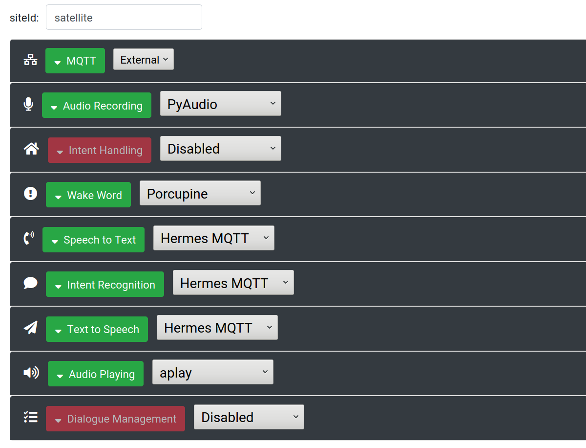 Satellite settings for Hermes MQTT