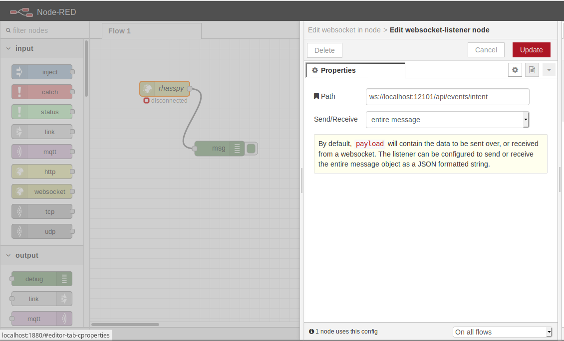Node-RED websocket example