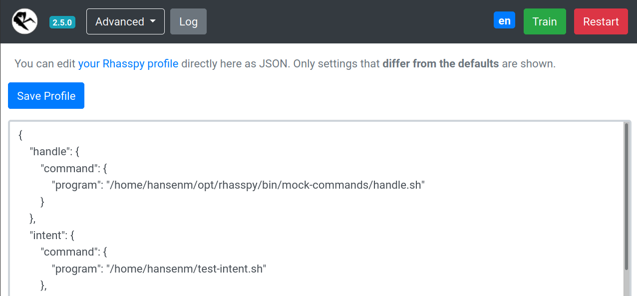 Web interface advanced page