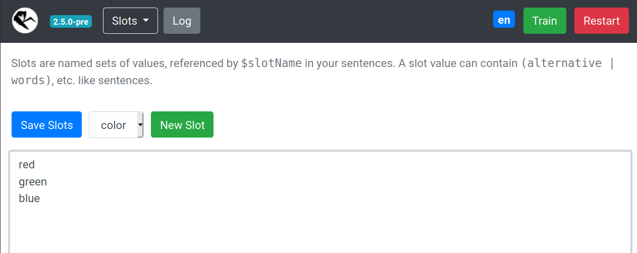 Web interface slots page