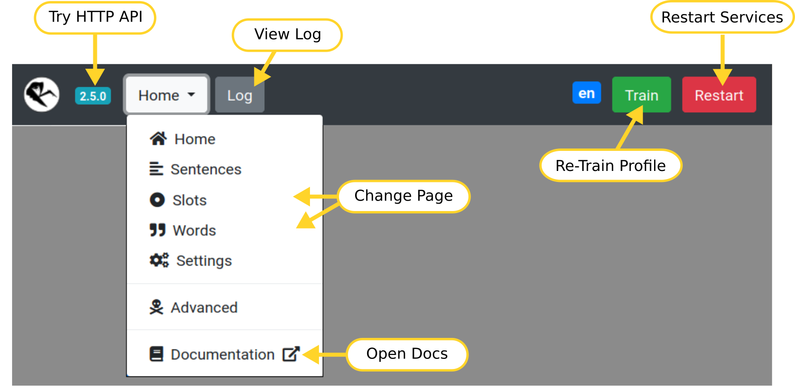Web interface top bar